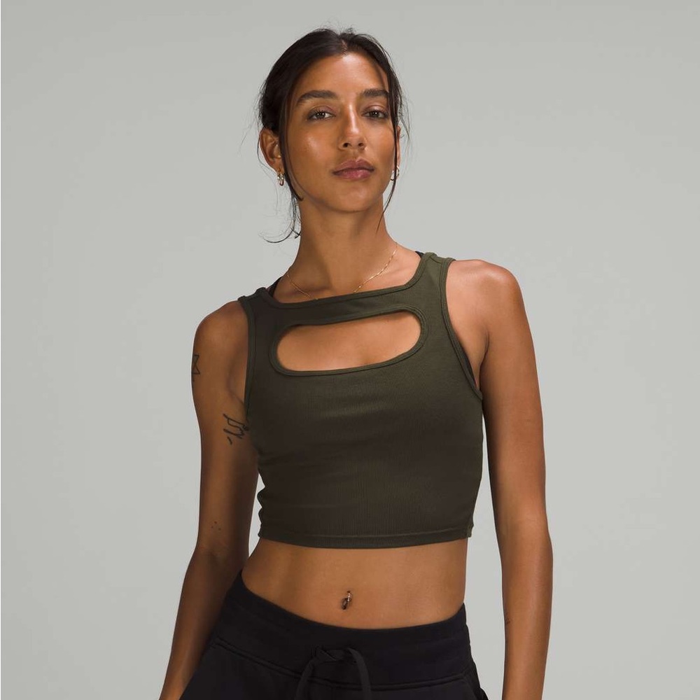 Lululemon LA Front Cut-Out Crop Tank - Dark Olive